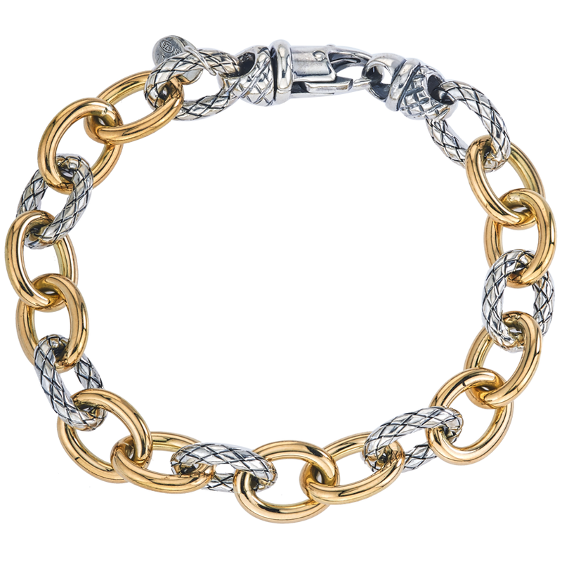 Alisa VHB 1404 L Shiny Yellow Gold & Sterling Traversa Link Bracelet, Large VHB 1404 L