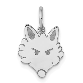 Sterling Silver Rhodium-plated Fox Head Polished Front/Satin Back Charm