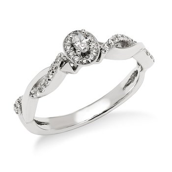 White gold, oval diamond halo engagement ring