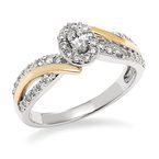 Two-tone gold, oval diamond halo bridal set