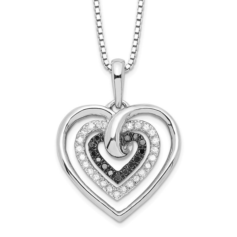 Sterling Silver Rhod Plated Black and White Diamond Heart Earrings Heart/Love 