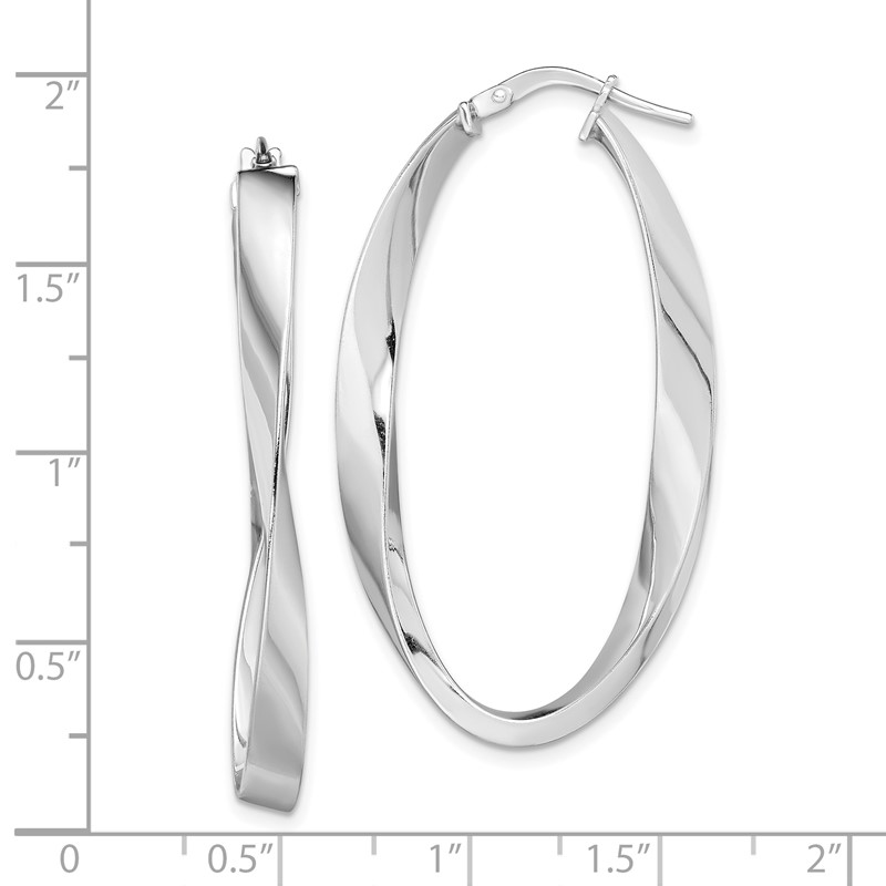 Sterling Silver Rhodium Plated Polished and Satin Twist Hoop Earrings