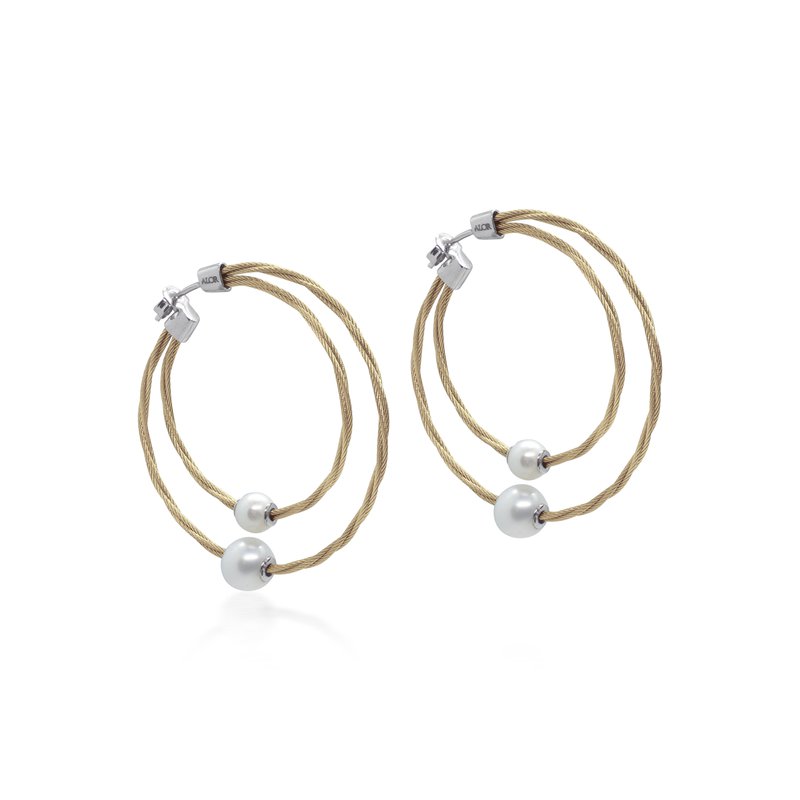 ALOR Yellow Dual Twisted Cable Hoop with Pearls