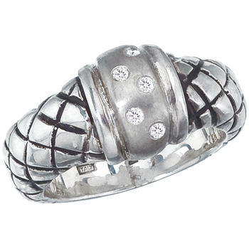 VHR 865 D Sterling Traversa Dome Ring With Shiny Center, Scattered Diamonds