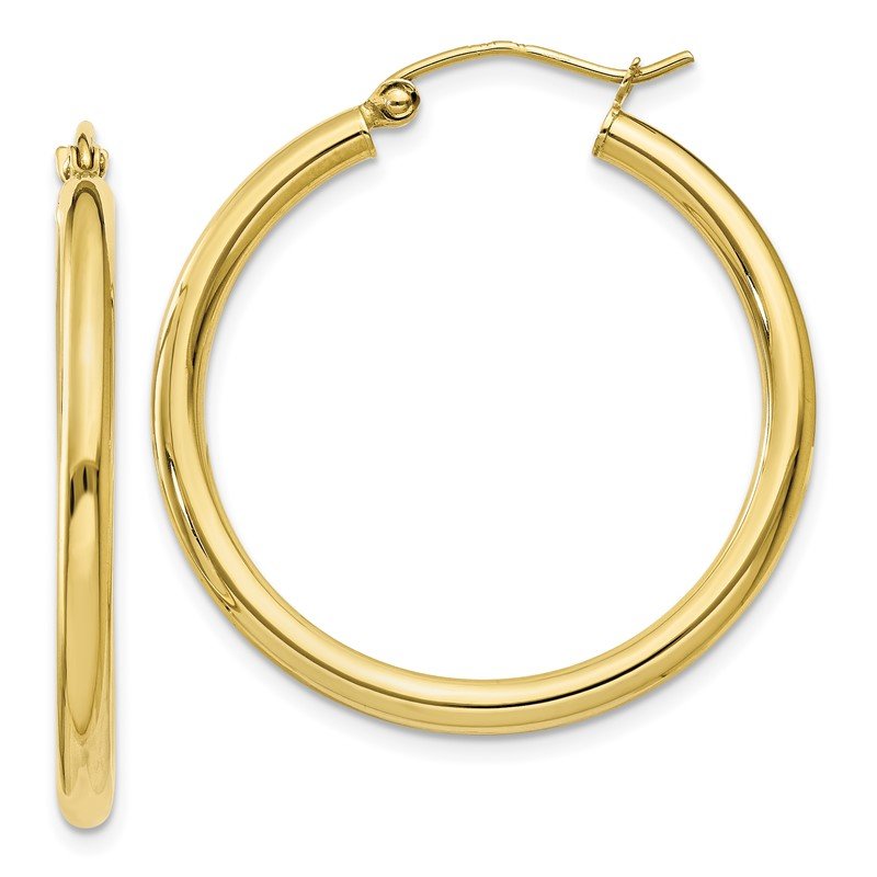 Solid 10K Gold Polished 2mm Round Hoop Earrings 