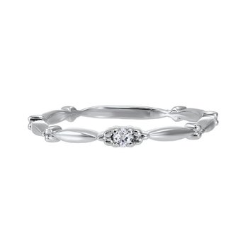
White Topaz Solitaire Antique Style Slender Stackable Band in 10k White Gold