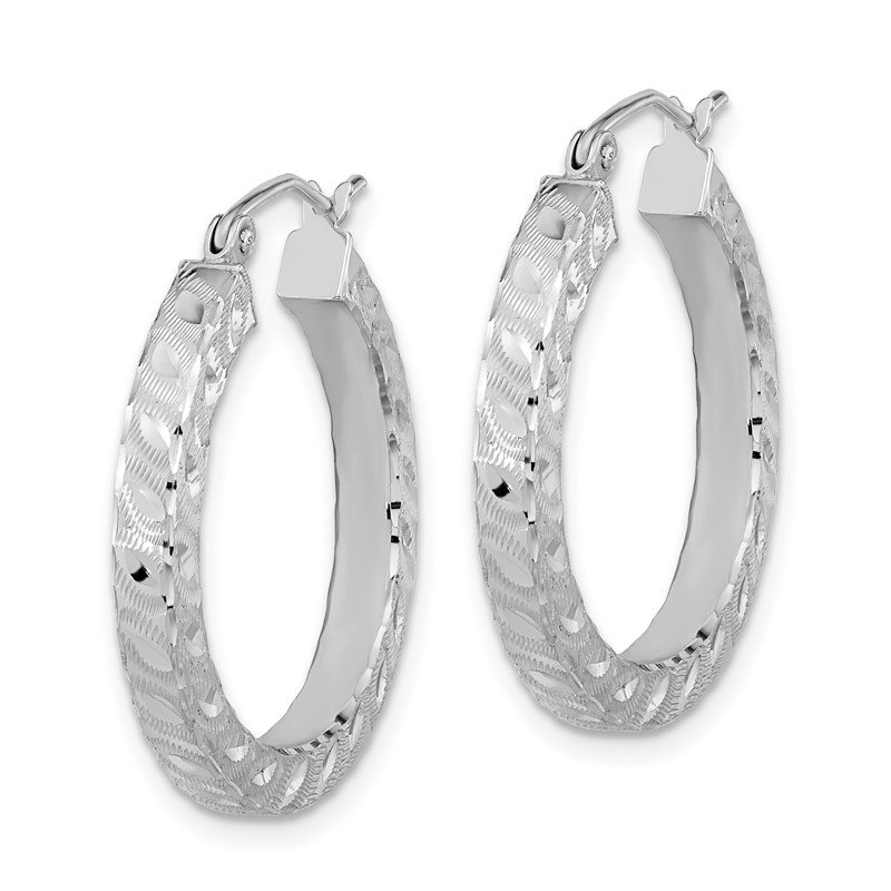 Jewel Tie 14k White Gold Satin & Diamond-Cut Square Tube Hoop Earrings 25mm x 27mm 