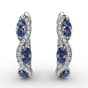 Sapphire And Diamond Swirl Hoops