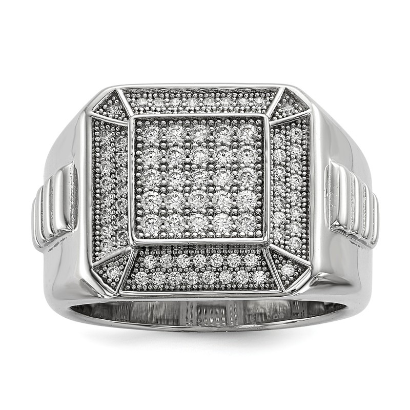 Sterling Silver Rhodium Plated Polished & Synthetic CZ Embers Mens Ring