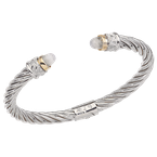 Alisa AO 12-952 MS Yellow Gold Bezel Set Moonstone cabochons Twisted Cable Sterling Spring Cuff Bracelet