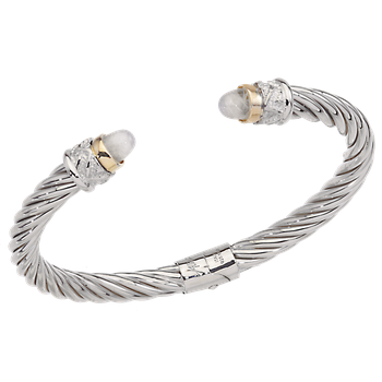 AO 12-952 MS Yellow Gold Bezel Set Moonstone cabochons Twisted Cable Sterling Spring Cuff Bracelet