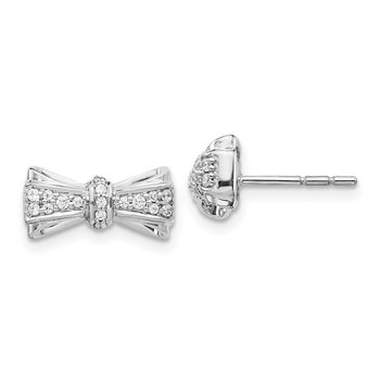 14k White Gold Diamond Bow Post Earrings