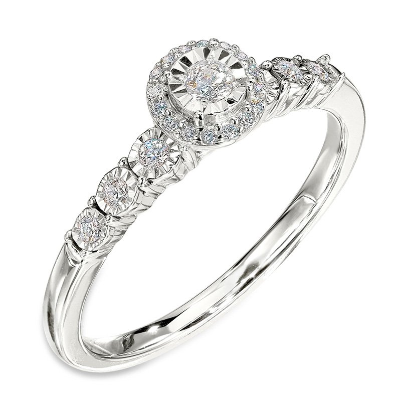 White gold diamond halo engagement ring