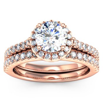 Pave Diamond Halo Ring with Matching Wedding Band