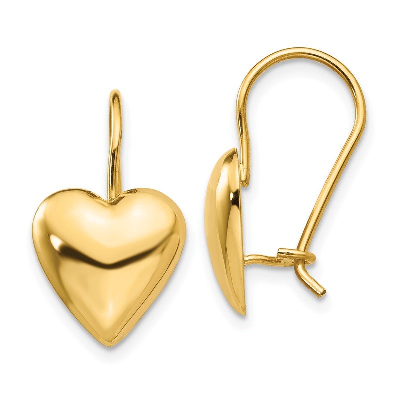 14kt White Gold Dangle DC Puffed Heart Earrings 
