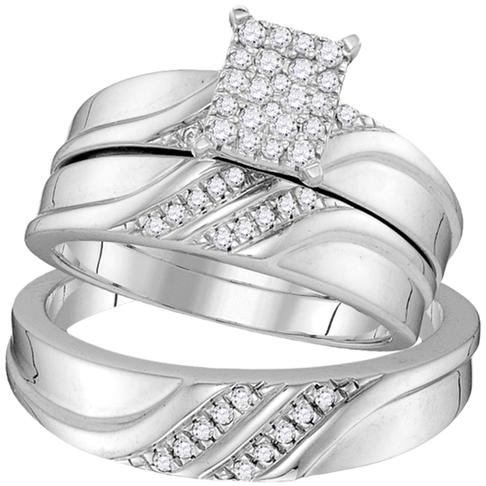 1Ct Diamond Trio Wedding Ring Set 10K White Gold