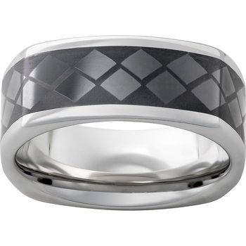 Serinium® Square Band with Diamond Pattern Black Ceramic Inlay