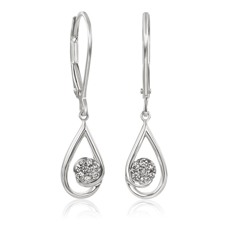 White gold and diamond teardrop lever dangle earrings
