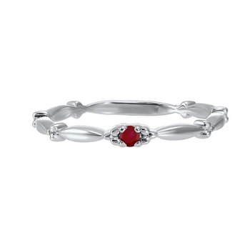 Garnet Solitaire Antique Style Slender Stackable Band in 10k White Gold
