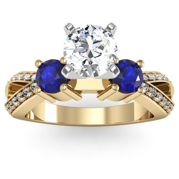 Sapphire Accented Pave Diamond Engagement Ring