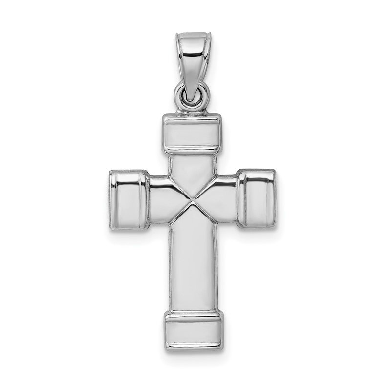 Rhodium-Plated Sterling Silver Hollow Cross Pendant 