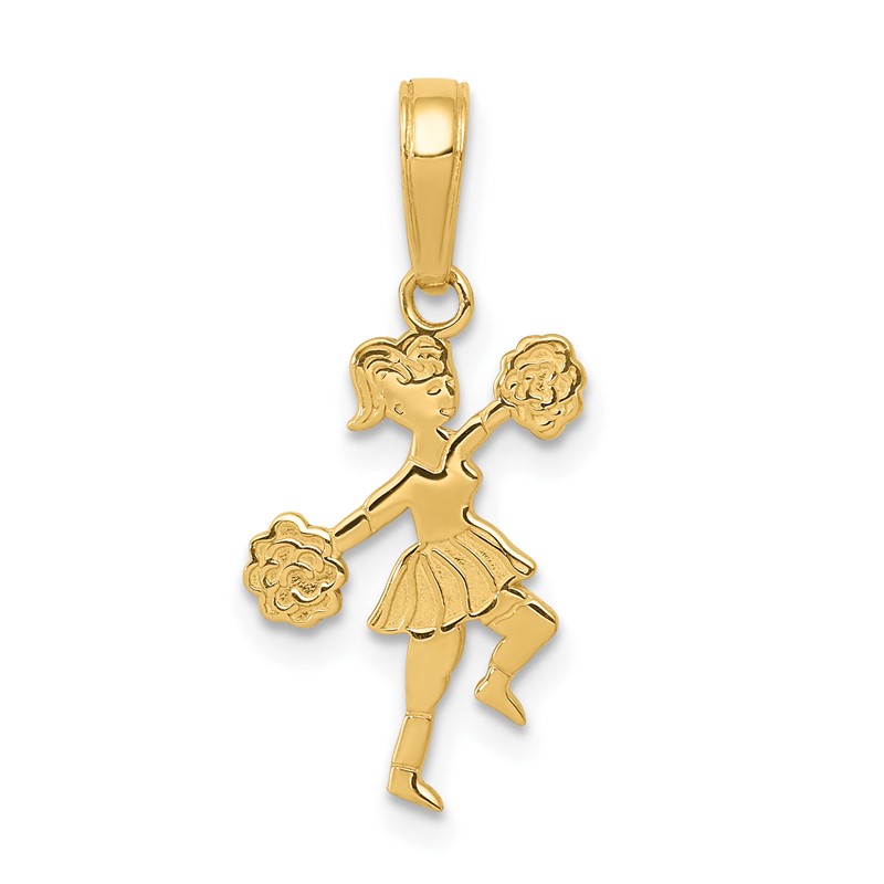14k Yellow Gold Cheerleader with Pom-Poms Pendant