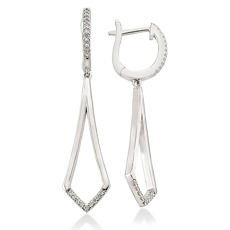 White gold, fancy-shape, diamond dangle earrings