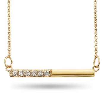 Yellow gold and diamond horizontal bar pendant necklace