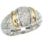 Alisa VHR 530 D Pave' Center Sterling Traversa Dome Ring with Yellow Gold Rondelles VHR 530 D