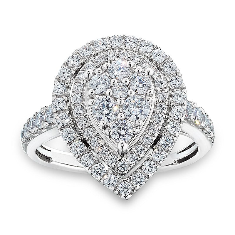 White gold, pear-shape, double-halo diamond engagement ring