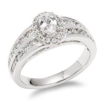 White gold, oval diamond halo engagement ring