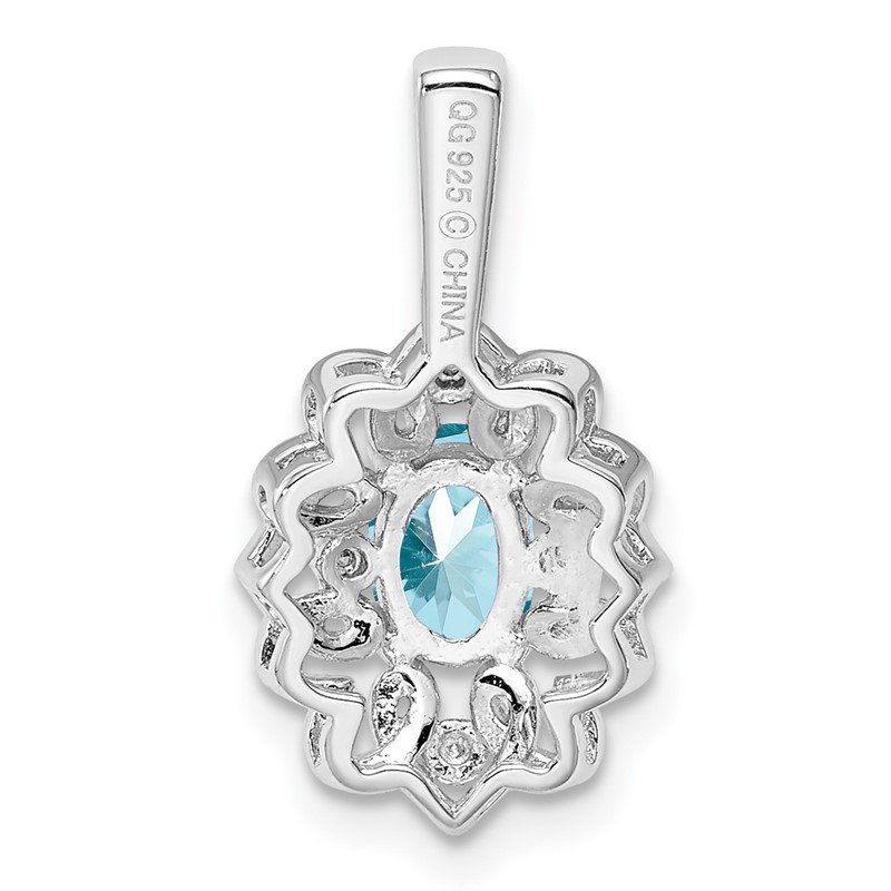 925 Silver Rhodium-plated Diamond & Light Blue Topaz Pendant 