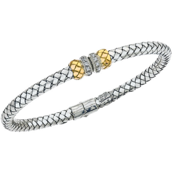 VHB 1450 D Double Yellow Gold Traversa & Diamond Rondelles Sterling Traversa Spring Bangle Bracelet