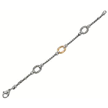 VHB 854 SterlingBox Chain with 2 Traversa Oval Links & 1 Shiny Yellow Gold Oval Link Bracelet
