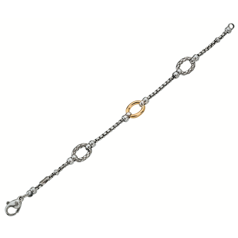 Alisa VHB 854 SterlingBox Chain with 2 Traversa Oval Links & 1 Shiny Yellow Gold Oval Link Bracelet