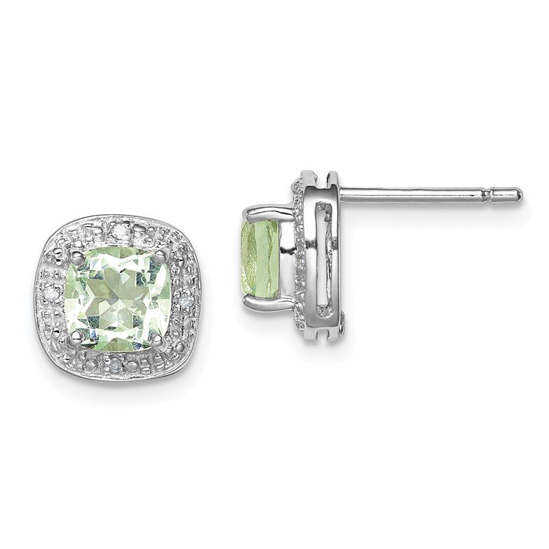 Sterling Silver Rhodium-plated Diamond & Green Quartz Earrings 