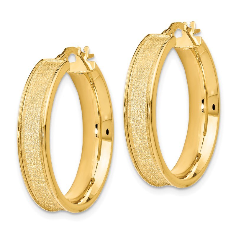 14K Yellow Gold Brushed and Polished 5.3mm Hoop Earrings 