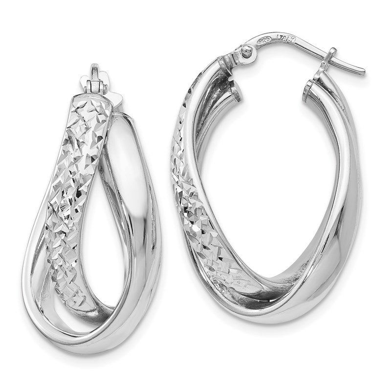 FB Jewels Solid Leslies 14K White Gold Polished And Textured Hoop Earrings 