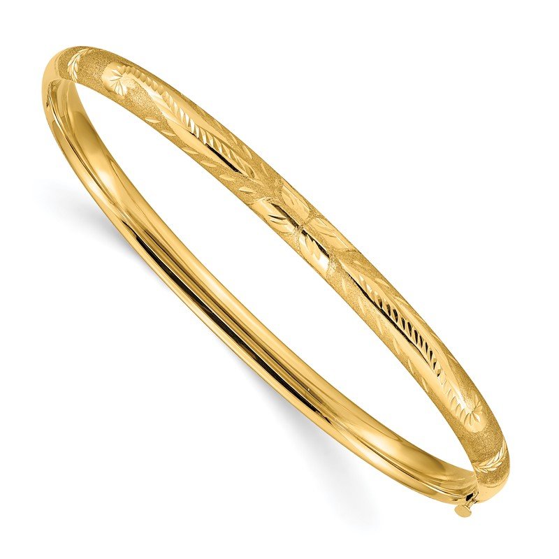 14k Yellow Gold Florentine Diamond-Cut Engraved Hoop Earrings 3x35mm 