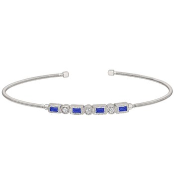 Sterling silver cuff bracelet with simulated sapphires and simulated diamonds
