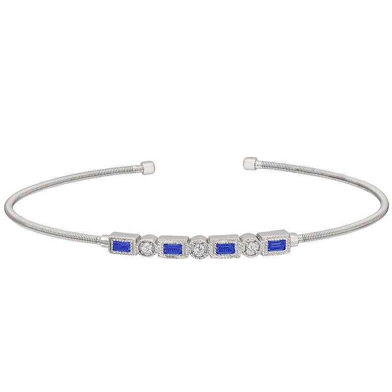 Sterling silver cuff bracelet with simulated sapphires and simulated diamonds