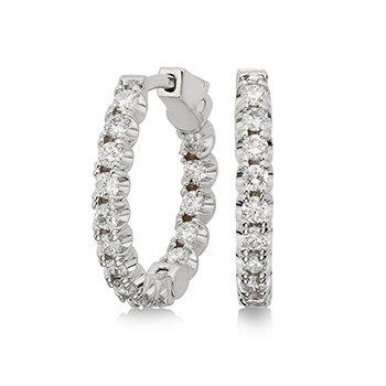 White gold, round In-and-Out diamond hoop earrings