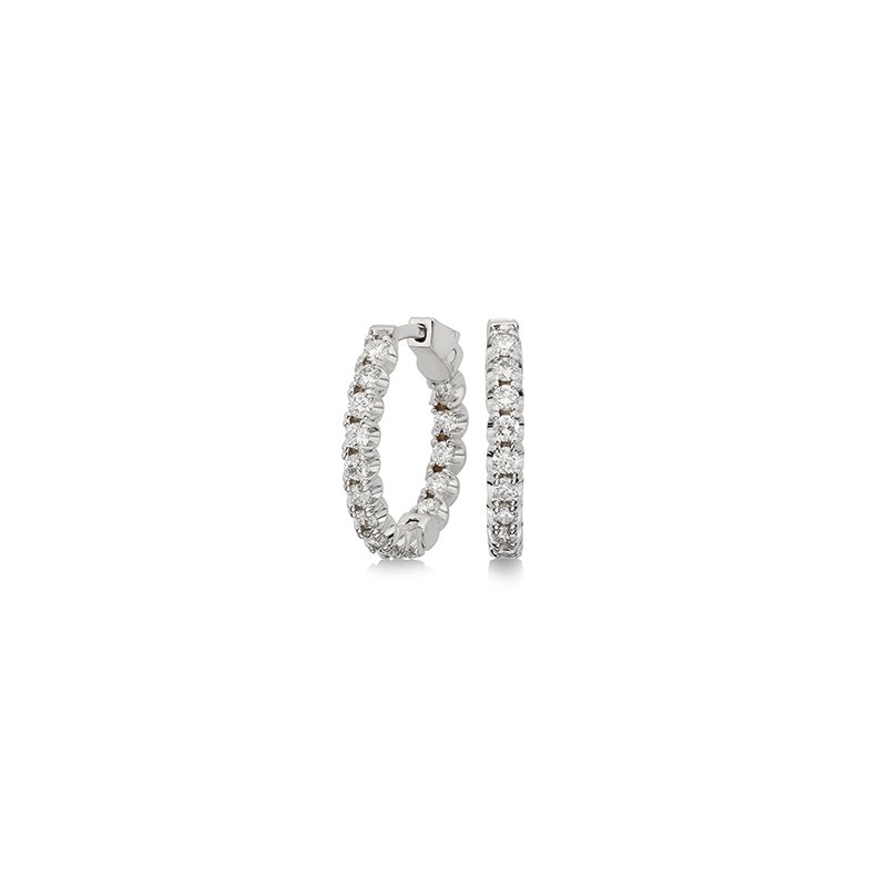White gold, round In-and-Out diamond hoop earrings