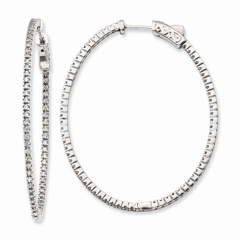 Sterling Silver Rhodium-plated CZ In and Out Hinged Hoop Earrings 