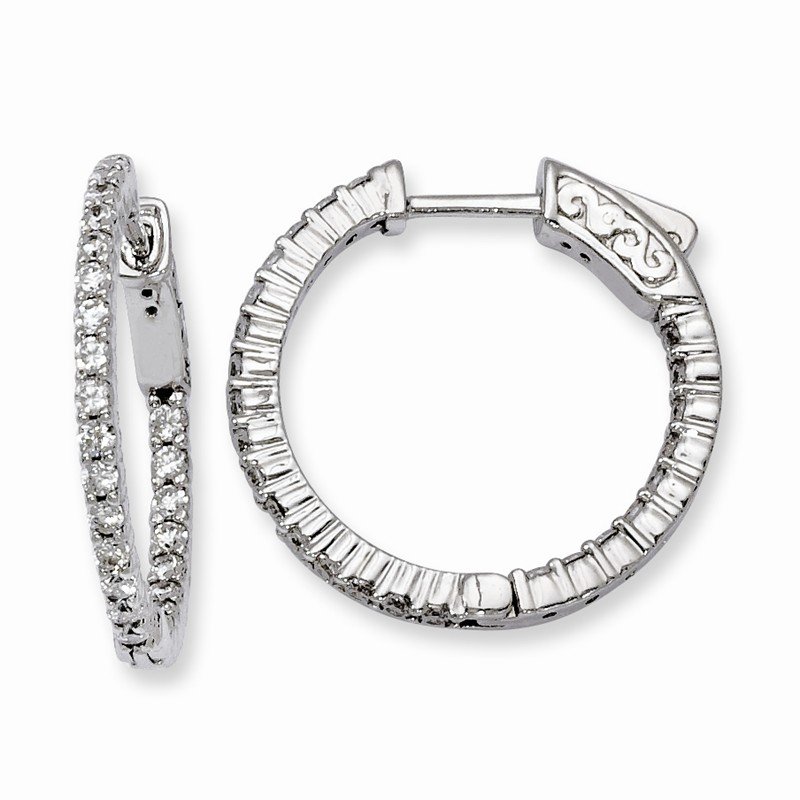 Sterling Silver CZ In and Out Hinged Hoop Earrings 