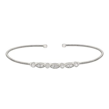Sterling silver marquise-shape cable cuff bracelet with simulated diamonds 