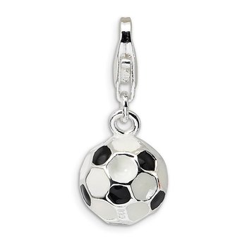 Sterling Silver Amore La Vita Rhod-pl 3-D Enameled Soccer Ball Charm