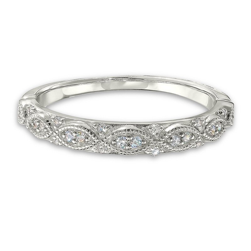 Vintage-inspired white gold and diamond stackable band