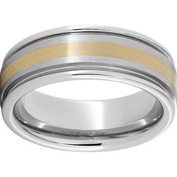 Serinium® Rounded Edge Band with a 2mm 18K Yellow Gold Inlay and Satin Finish