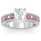 Milgrain Pave Diamond & Ruby Engagement Ring